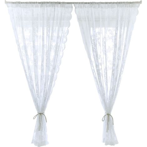 Rideau Dentelle - 2 Panneaux - 100 % Polyester - Filtre Lumière Naturelle - Poche Pour Tringle - Bordure Crochet - Pour Salon Chambre Cuisine (1/5)