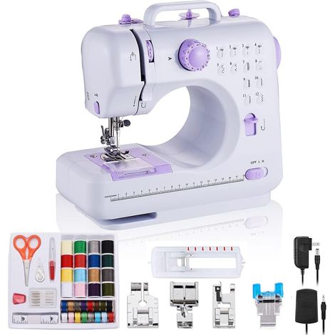 Machine à coudre portable mini électrique pour débutants - 12 points intégrés - 2 vitesses - avec pédale - lampe intégrée - tiroir d (1/5)