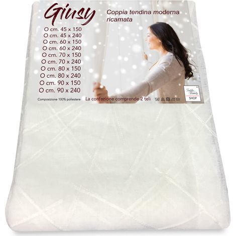 Tendina Giusy Bianco - Coppia Tende Vetro Moderne Semitrasparenti Effetto Bouclè in Poliestere COPPIA (2 TELI) CM. 90X240