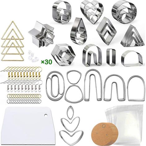 141-teiliges Set aus Keramik-Ton-Ausstechern, Edelstahl-Ohrringausstechern mit Ohrringkarten und Haken für Polymer-Ohrringe