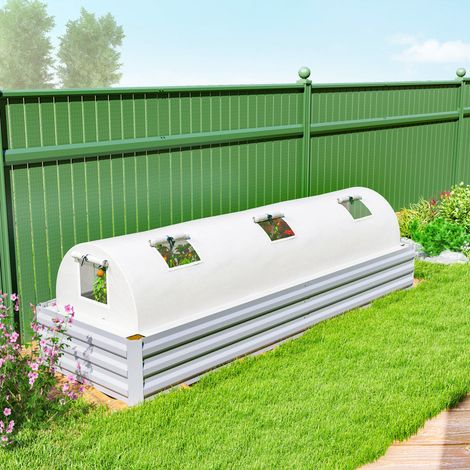 Mini serre tunnel 300 x 80 x 45 cm en plastique blanc avec fenêtres, pour jardin protégé – MEUBLIV (1/5)