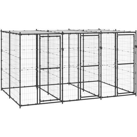 Caseta exterior para perros, jaula para parque de animales, exterior, acero, con techo, 7,26 m² 020000402
