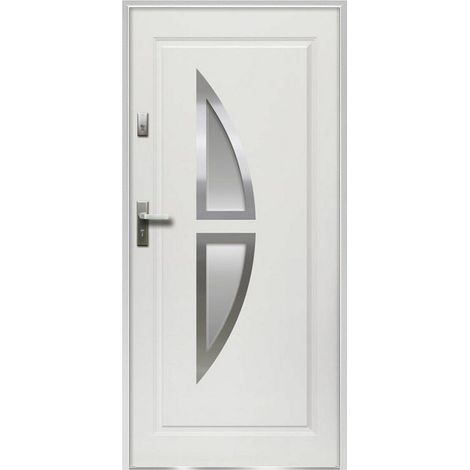 Porte d'entrée en acier vitrée avec inox H207 x L100 cm blanc - poussant droit - COVAS