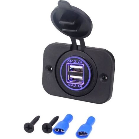 Lntyq Prise USB double encastrable 12/24 Volt 2.1A 5 Volt pour caravanes, mobil-homes, voitures, bateaux, camions(3.75.42.9cm)