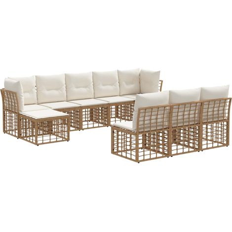 Set di divani da esterno Naturale e Bianco Crema Poliestere vidaXL