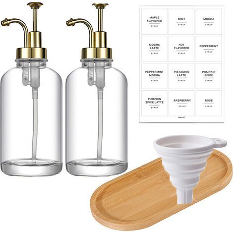 Distributeur de savon liquide en verre transparent, 2 pièces, 500ml, rechargeable, pour salle de bains, cuisine, or (1/5)