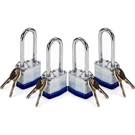 Vorhängeschloss mit langem Bügel, 40mm, laminiertem Stahl, Doppelpack mit 8 Schlüsseln