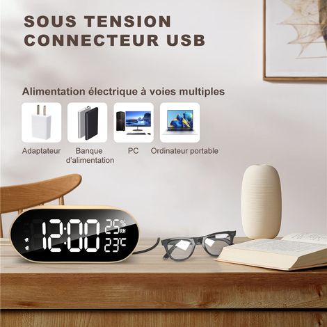 Réveil Numérique LED - Horloge Numérique Bois Avec Fonction Snooze/2 Alarmes/température/humidité - Réveil Matin Alimenté Par USB Salon/chambre/bureau (1/5)