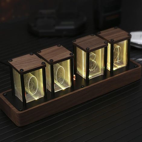 Orologio digitale a tubi Nixie in noce con supporto per la sincronizzazione dell'ora tramite Wi-Fi, sveglia e timer, visualizzazione 12/24 ore, regalo vintage per amici (1/5)