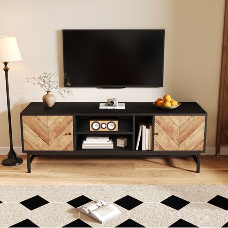 TV Möbel Schrank Aufbewahrung 150 cm Schwarz Holz OKMYHOME (1/5)