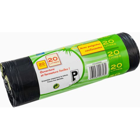 Sacs poubelle 20l avec poignées coulissantes – Matériau durable et résistant – Manipulation facile pour rangement et transport – Kaly Prime