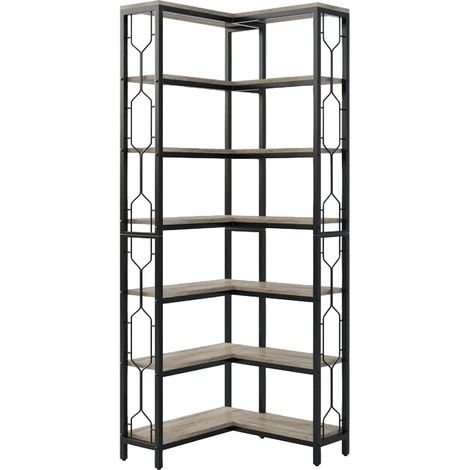 Étagère d’angle industrielle en panneau E0 avec cadre métal noir, pour rangement et présentation (1/5)