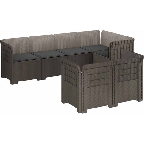 7-Seater Garden Sofa with Cushions Rattan Look PP Light Grey vidaXL (1/5)