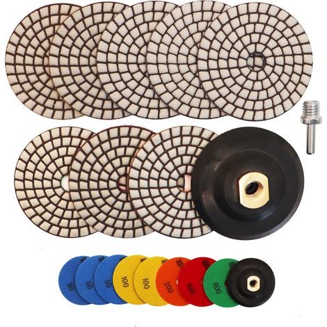 Disque de Polissage Diamant - 8PCS (50x3/100x2/200/400/800) 100MM avec Support en Caoutchouc + Adaptateur M14 pour Granit Pierre Marbre Kit de Polissage pour Perceuse Meuleuse Polisseuse (1/5)