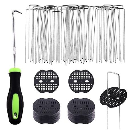 Lot de 101 Pièces Piquets De Jardin en Forme de U et Joints de Fixation en Plastique avec Crochet de Crochet, Agrafes pour Tuyaux d'irrigation, Clôtures Fixes, Clous de Gazon Artificiel (1/5)