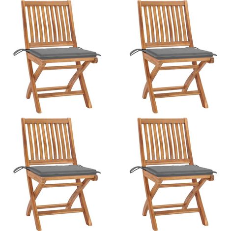 4 pcs Chaises pliables de jardin avec coussins Siège de Terrasse Chaises pliantes d'extérieur Teck solide DHNET1151941 (1/5)