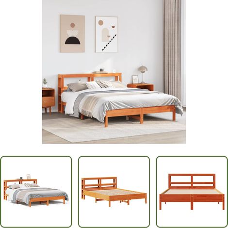 Sommier à lattes -  Cadre de lit sans matelas cire marron 135x190cm bois pin massif (1/5)