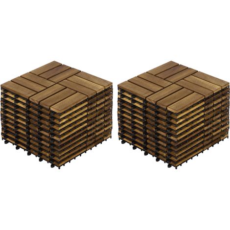 22 baldosas encajables para exterior de madera de acacia 30 x 30 x 2 cm color amarillo (1/3)