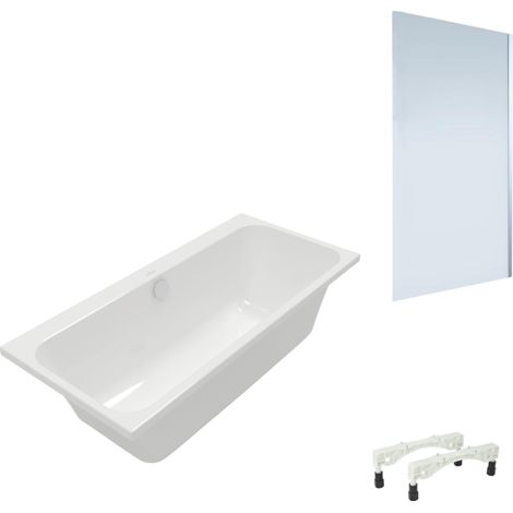Bañera recta VILLEROY & BOCH Architectura con patas 170 x 75 cm Blanca + Mampara de baño derecha AURYS Mist 1 cromado