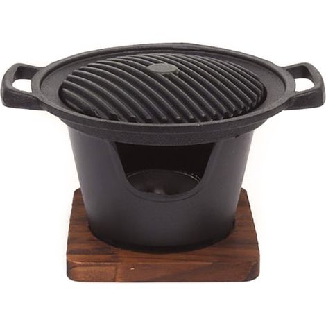 Barbecue Hibachi - Grill Antiadhésif En Aluminium - Pour Intérieur Et Extérieur - Pour 1 À 2 Personnes - Avec Base En Bois Et Support À Combustible - 1 Pièce (1/5)