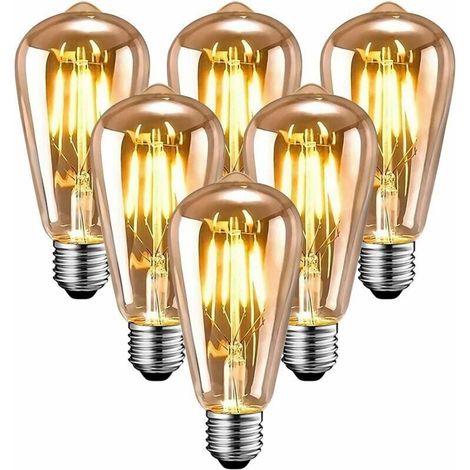 royaluxe - Ampoule LED E27,Ampoule rétro LED, protection des yeux blanc chaud T64, ampoule rétro LED 2700K 400LM bouchon à vis, ampoule longue durée 4W, lot de 6 (1/5)