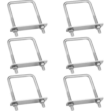 6 Stück U-Bolzen aus Edelstahl, M8-U-Bolzen, quadratischer U-Bolzen mit Muttern und Rahmenplatte, Befestigung von Klemmbolzen, zur Rohrbefestigung (100 x 50 mm)