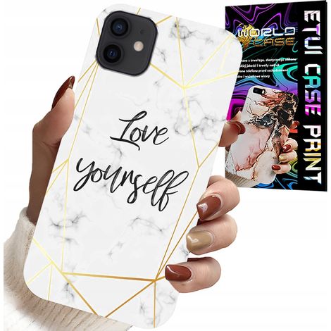 Coque pour iPhone 12 - marbre blanc avec bordures dorées - Je t'aime (1/5)