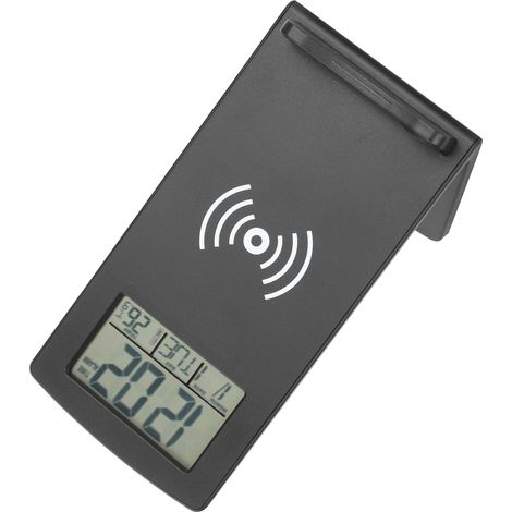 Réveil à chargement sans fil avec affichage de l'heure, de la date et de la température, support pour téléphone portable (1/5)