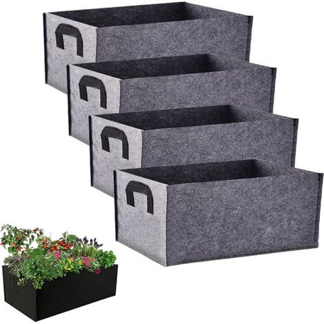 Juego de 4 bolsas de cultivo para plantas, Macetas rectangulares de tela transpirable, Extra gruesas y duraderas, Macetas de tela para raíces (1/5)