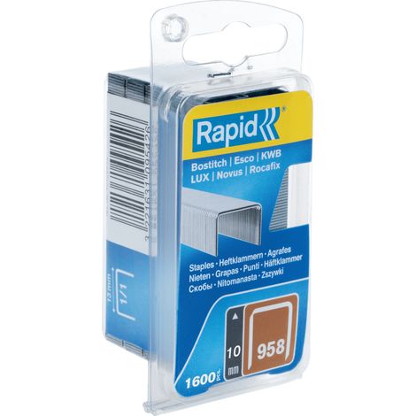 RAPID - Agrafes en fil fin, n°958/10mm - Blister 1600 - Fixation textile, étiquette, décoration, bois tendre, compatible outils Esco, Novus - (40109543) (1/4)
