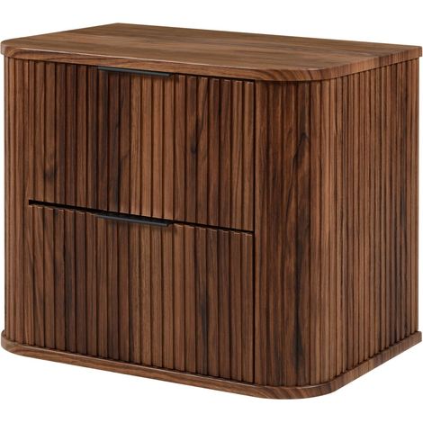 Mobile da bagno a terra con cassetti e piedini in metallo, colore Rovere-Noce, maniglia nero, piedini nero, 60 x 41,5 x 66,7 cm (1/5)