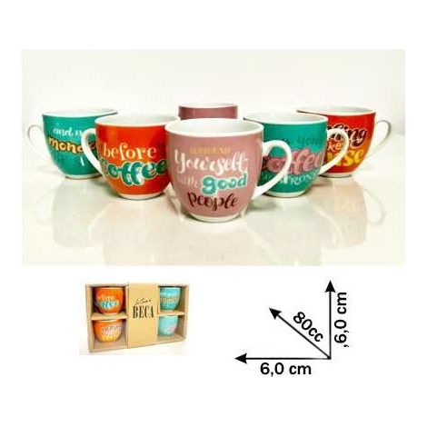 Set 6 Tazzine Tazze da Caffè in Ceramica senza Piattini Words (1/2)