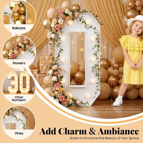 100cm Light Up Numbers, Mosaic LED Marquee Number Sign(0), 10 Warm White LEDs, KT Board Mosaic Frame, Wide Base Floor Standing, for Birthday Wedding Anniversary Table Wall Party Decor (1/5)