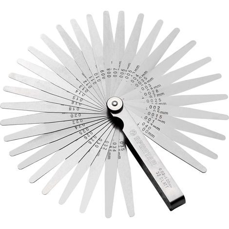 Jauge d'Épaisseur 32 Lames 0,03-1,00mm/0,001-0,04", Conique  Double marquage métrique et impérial, Pour Bougies d'allumage, Soupapes, Pistons, Guitares, Pour mesurer l'écartement