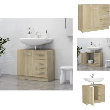 Badezimmermöbel-Sets - Living Waschbeckenunterschrank Sonoma-Eiche 63x30x54 cm Holzwerkstoff (1/5)