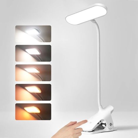 Lampe de table LED sans fil, lampe de chevet tactile 5 couleurs et 5 lumières LED à intensité variable, col flexible à 360°, blanc (1/4)