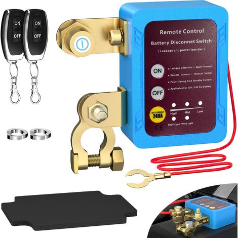 Coupe Circuit Batterie 12V 240A, Coupe Circuit Voiture avec 2 Télécommandes, Interrupteur D'arrêt Automatique pour Voiture, RV, ATV, Camion,Moto Bateau. (1/5)