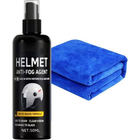 Spray anti-buée pour visière et lunettes - 100 ml - Spray anti-buée avec chiffon en microfibre - Revêtement nano imperméable et nettoyant pour visière - Pour casque de moto, ski, vélo et vélo (1/5)