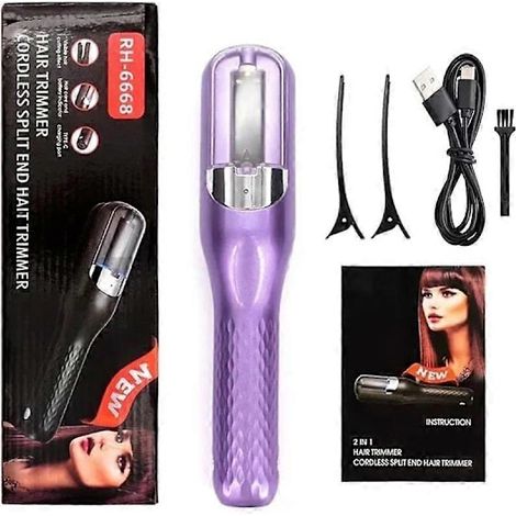 Tondeuse à cheveux électrique automatique professionnelle pour pointes fourchues, élimination des cheveux secs et abîmés, sans fil, pour femmes, violette (1/5)