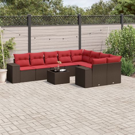 Ensemble de canapé de jardin 10 pièces avec coussins, marron, polyrotin (1/5)