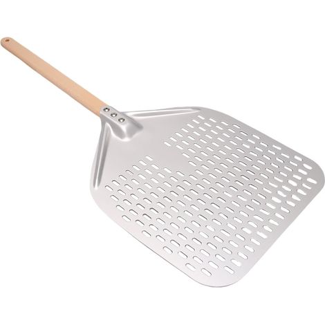 1 pelle à pizza perforée, en aluminium anodisé léger, manche en bois de hêtre massif, pour four à pizza et cuisson sur pierre (1/5)
