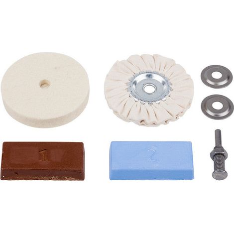 Wolfcraft – Set de polissage 5 pièces – Disques Ø 85mm pour polisseuse – Pâtes de polissage incluses – Pour bois dur et teck