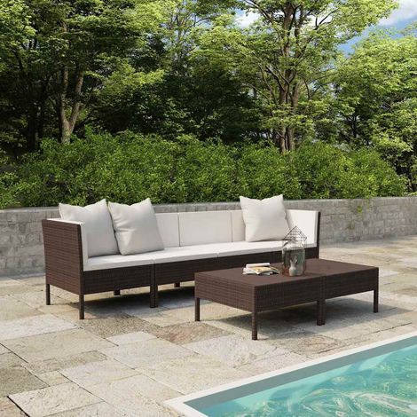 Salon de jardin 6 pcs Ensemble Table et Chaise de Jardin - avec coussins Résine tressée Marron BV630264 - BonneVie (1/5)