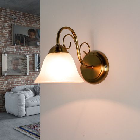 Wandlampe Landhausstil in Messing Glasschirm