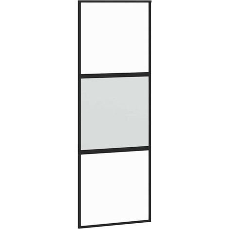Porte coulissante noire, 76x205 cm, verre trempé, alliage d'aluminium.
