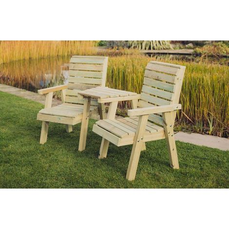 Clover Love Seats with Angled Tray - Timber - L76 x W168 x H98 cm - Minimal Assembly Required (1/4)