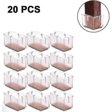 Protections pour pieds de chaise pour sols en bois dur, transparentes, adaptées aux pieds de chaise rectangulaires de 25 à 29 mm. (1/5)
