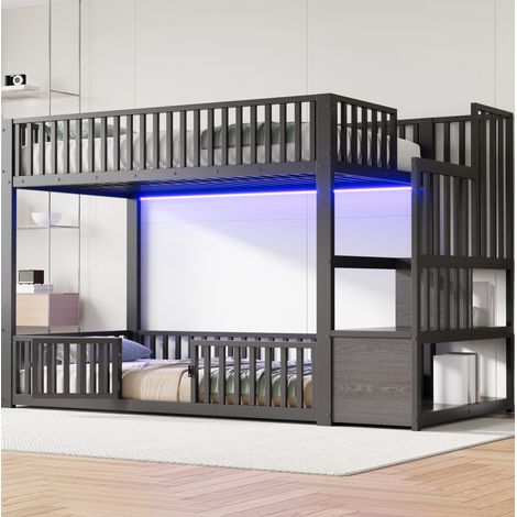 lit adulte superpose 90x200 rangement led metal noir HAVRYA (1/5)