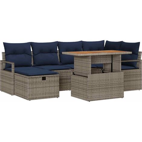 Set Divano da Giardino con cuscino 7 pcs Grigio polyrattan vidaXL