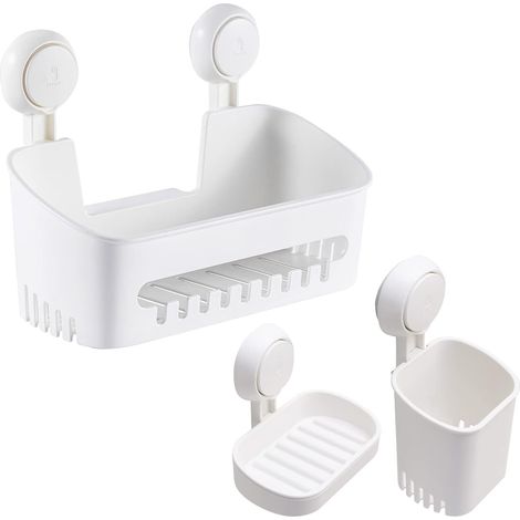 Serviteur Douche à Ventouse & Porte Savon & Porte Brosse à Dents sans Perçage & Réutilisable Simple d'Installation Charge 10KG Impérable Rangement Douche pour Salle de Bain & Cuisine (1/5)